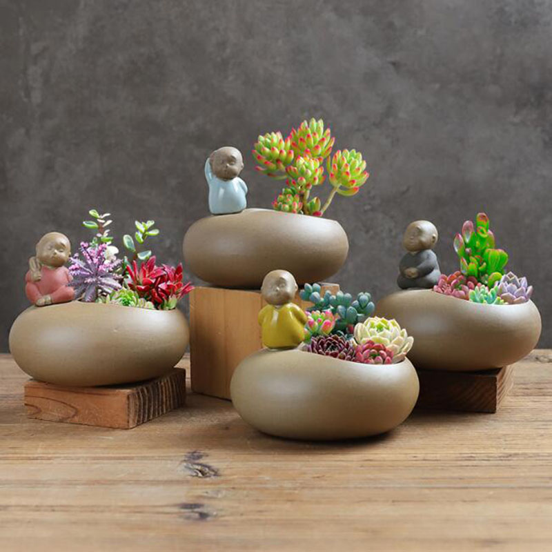Bonsai Garden Art - Chinese Style Retro Ceramic Monk Flowerpot