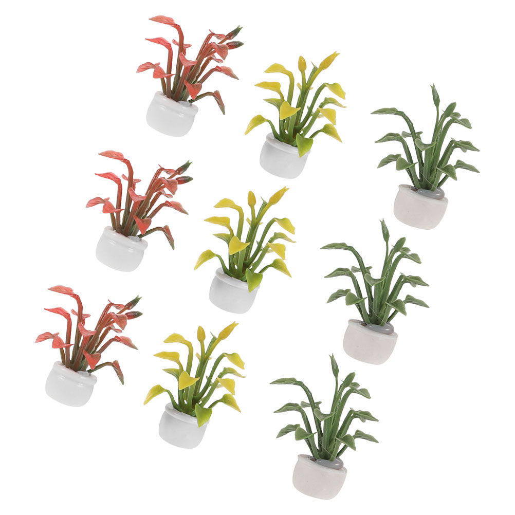 Bonsai Garden With Sand - 9Pcs Miniature Potted Plant Resin Artificial