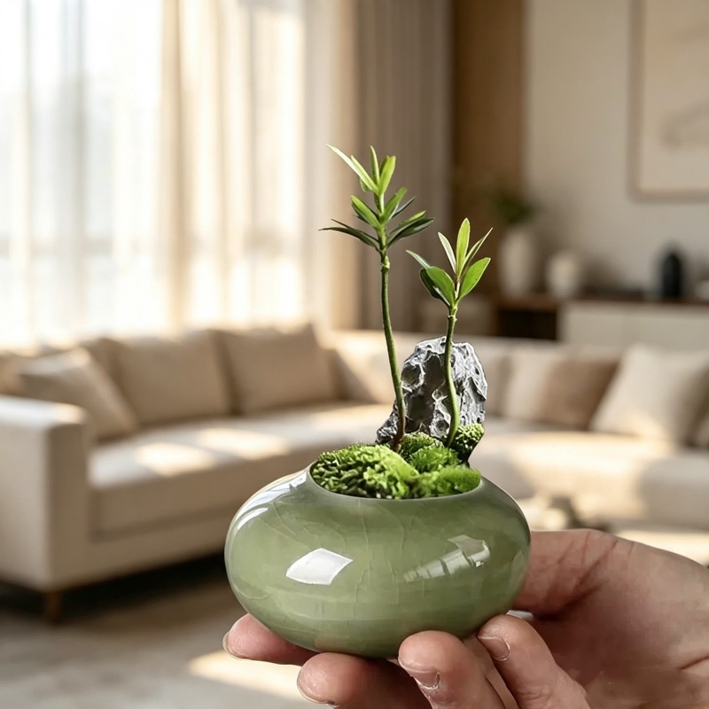 Mini Ice Crack Glazed Plant Po - đánh giá và giá Bonsai Garden Art